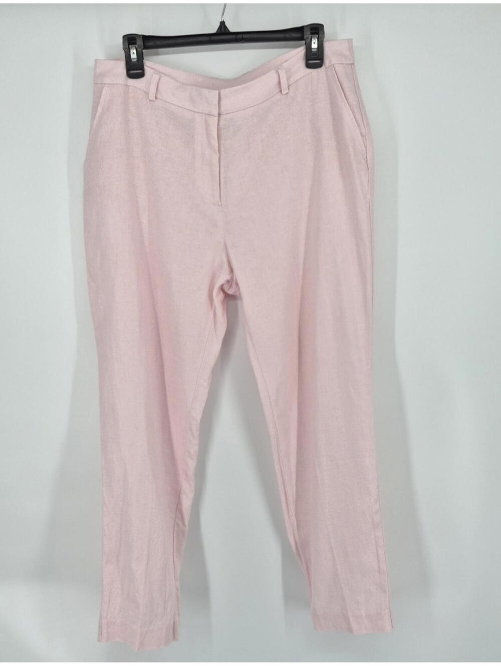 Anne Klein Linen Blend Women's 10 Light Pink Matallic Sheen Slim Ankle Pants